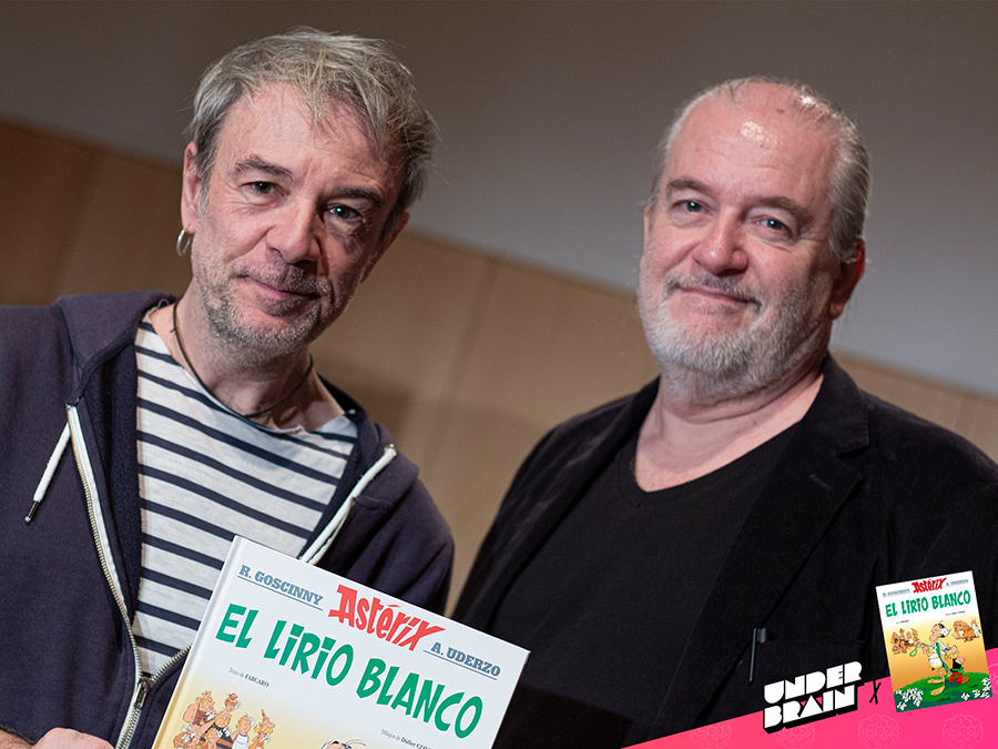 Fabcaro y Didier Conrad presentando el cómic en Barcelona