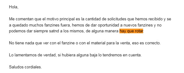 Mail de rechazo de FICOMIC