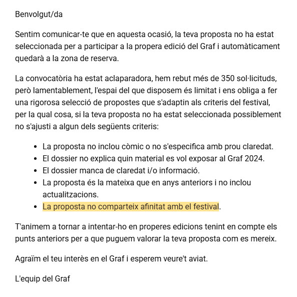 Mail de rechazo de GRAF