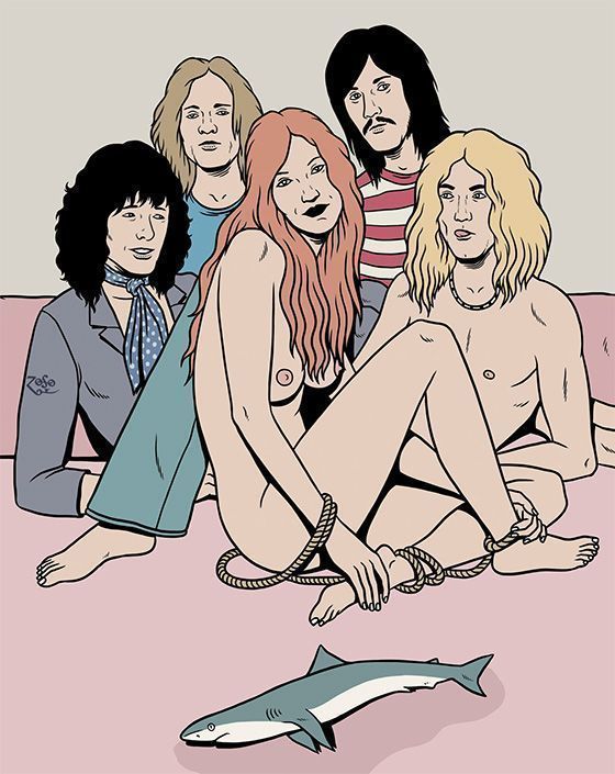 Led Zeppelin masturbando a una groupie con un tiburón bebé